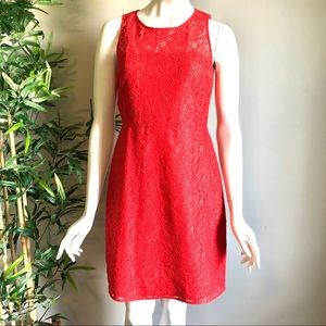 J Crew sleeveless lace dress in red orange size 6